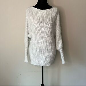 Chunky Knit Sweater with Dolman Sleeve in White Size Small